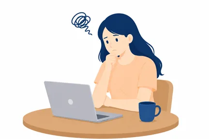 悩んでいる女性のイラスト